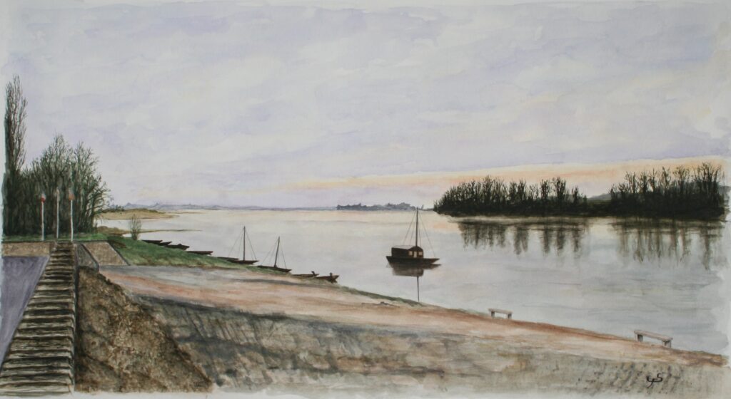 Une plate de Loire devant la cale de Montjean