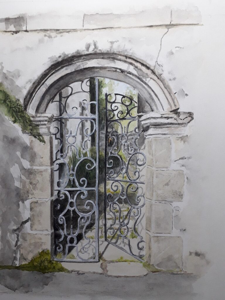 Aquarelle d'un portail de Rochefort en Terre